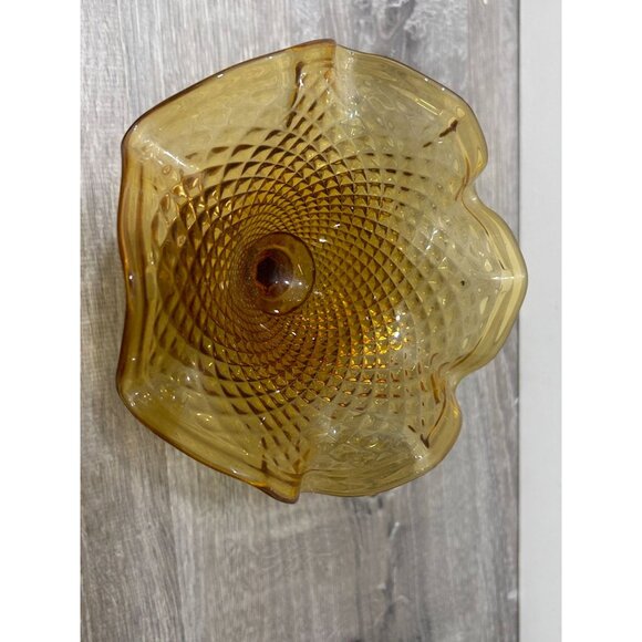 Indiana Glass Fluted Compote Diamond Point Candy Dish Amber Pedestal Ball Stem - Picture 2 of 4